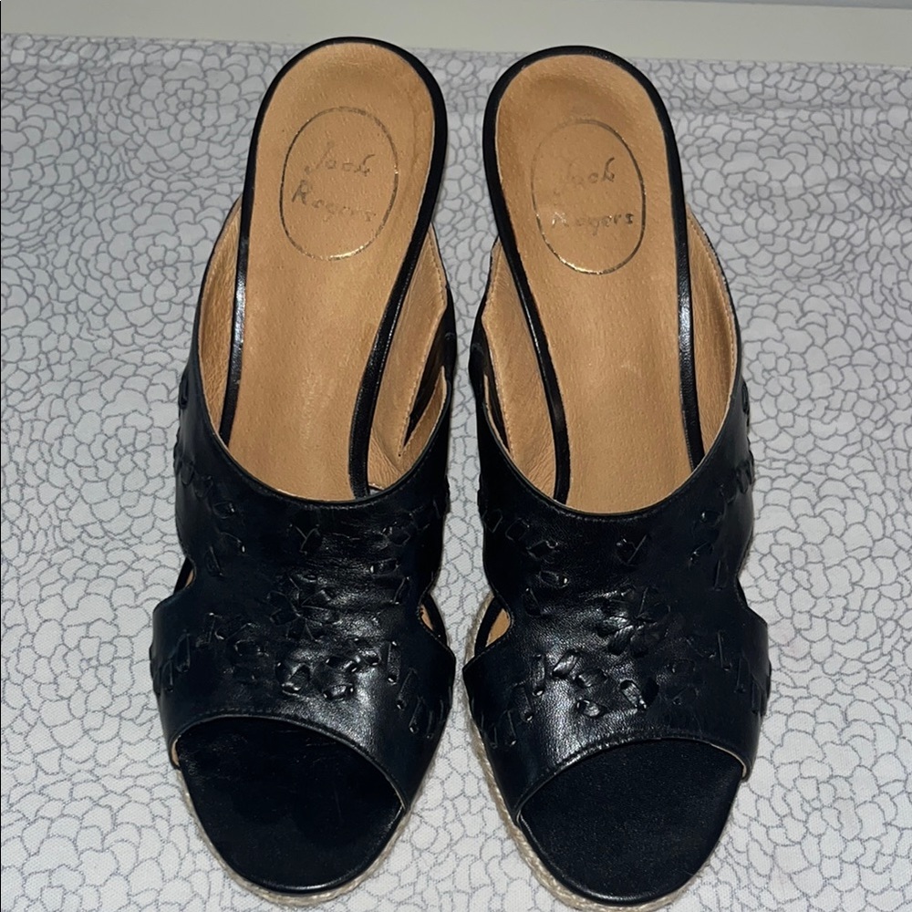 Jack Rogers Black Mules with Woven Detail